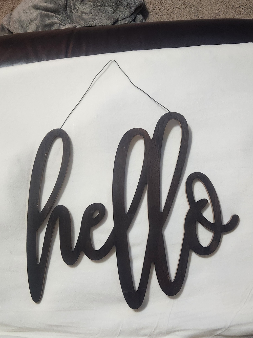 Hello Script Wall Decor - Dark Brown "hello" Hanging Sign